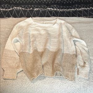 Miracle Ombre Crewneck Sweater in White and Beige